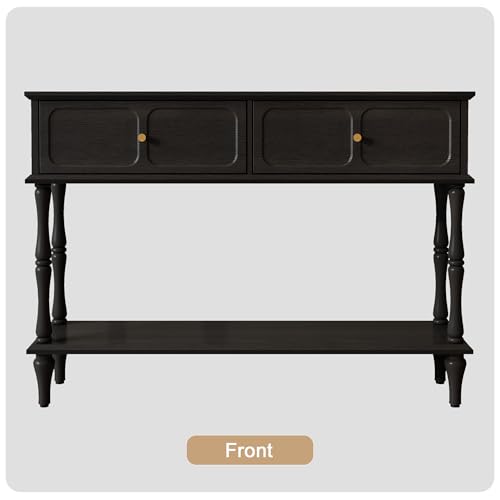 ARTPOWER 47" Mid-Century Console Table, 2 Drawers and Open Shelf, Black | Entryway Table with Storage, Narrow Behind Couch Table for Living Room, Foyer, Hallway - color: Black