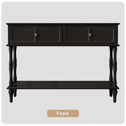 ARTPOWER 47" Mid-Century Console Table, 2 Drawers and Open Shelf, Black | Entryway Table with Storage, Narrow Behind Couch Table for Living Room, Foyer, Hallway - color: Black