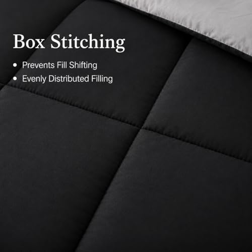 EVOLIVE Microfiber ReversibleComforter Full/Queen (Black/Grey) | Soft brushed microfiber with down-alternative fill offers medium-weight warmth, box stitching, and easy machine care. - color: Black/Grey, size: Full/Queen