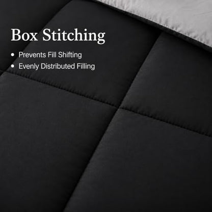 EVOLIVE Microfiber ReversibleComforter Full/Queen (Black/Grey) | Soft brushed microfiber with down-alternative fill offers medium-weight warmth, box stitching, and easy machine care. - color: Black/Grey, size: Full/Queen