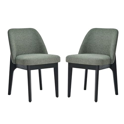 VKNOW Upholstered Wood Dining Chairs Set of 2 with Modern Fabric, Green | Modern Dining Room Chairs with Wood Legs and Padded Seats, Kitchen Chairs for Restaurant, Living Room, No Wobble - color: Green-black Leg, size: 2 PCS