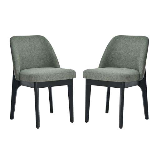 VKNOW Upholstered Wood Dining Chairs Set of 6 with Modern Fabric, Green | Modern Dining Room Chairs with Wood Legs and Padded Seats, Kitchen Chairs for Restaurant, Living Room, No Wobble - color: Green-black Leg, size: 6 PCS