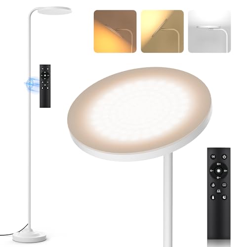 36W LED Floor Lamp, Super Bright Standing Lamp, Modern Stepless Dimmable Torchiere Tall Lamp with Remote Control, 350°Rotating Head Reading Floor Lamp for Living Room, Bedroom, Office - color: White