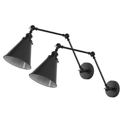 JONATHAN Y Rover 1-Light Wall Sconce 7", Black, Set of 2 | Adjustable Arm, Hardwired Bedside Reading Swing Arm, Farmhouse Cone Shade, Metal Hardwired Indoor Fixture, LED Bulbs Included - color: Black, size: Set of 2