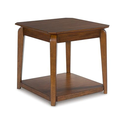 Signature Design by Ashley Trenmour Mid-Century Modern End Table with Lower Open Shlef, Light Brown - color: Medium Brown