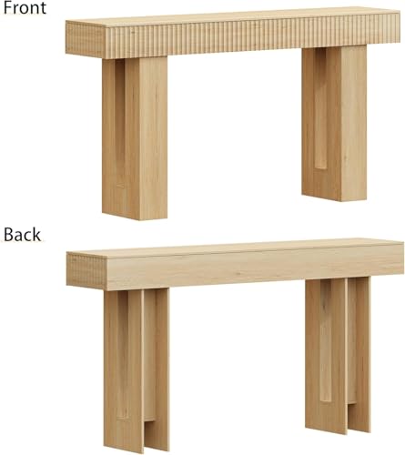 63-Inch Long Entryway Console Table with a Fluted Design, Thick Wood Farmhouse Sofa Table Behind Couch, Narrow Hallway Accent Table for Living Room, Foyer, Entrance, Natural Oak - color: Natural Oak, size: 63 Inch