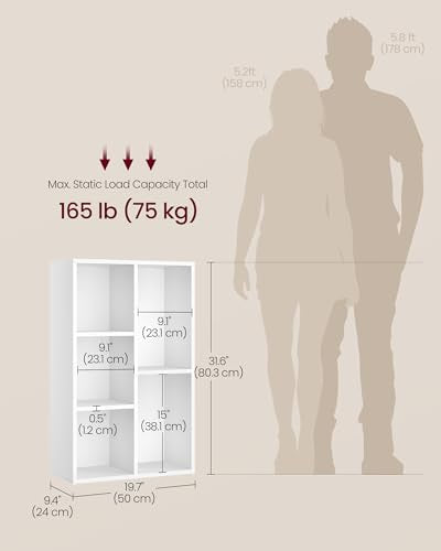 VASAGLE Bookcase Cube Shelf with 5 Compartments, 9.4 x 19.7 x 31.6 Inches | Bookshelf storage shelf, Cloud White, CUSTOS Collection, ULBC25WT - color: Cloud White, size: 5 Cubes (9.4"D x 31.6"H), style: 1 Pack