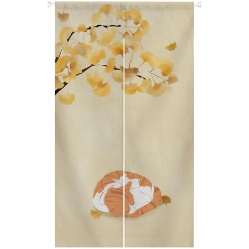 Ofat Home Cat Sleeping Japanese Noren Doorway Curtain,Closet Curtain, Custom Panel Curtain Wall Tapestry Hanging Window Noren, 85x150cm - color: Cat Sleeping