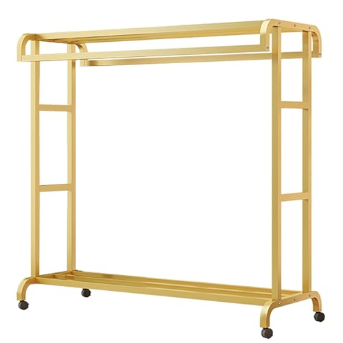 Double Rod Clothes Rack, Portable Metal Garment Rack for Hanging Clothes, Adjustable Clothing Organizer for Bedroom, Laundry Room, Cloakroom, White (60cm/23.6in) - color: Gold, size: 150cm/59in