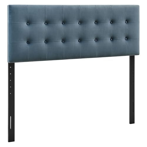 Modway Emily Full Size Performance Velvet Headboard in Cadet Blue - Stain-Resistant Velvet Upholstery with Button Tufting and 7 Adjustable Height Positions - color: Cadet Blue, size: Full