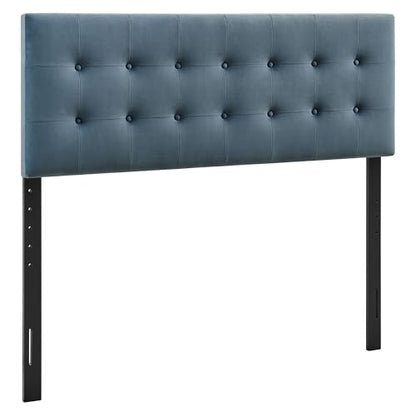 Modway Emily Full Size Performance Velvet Headboard in Cadet Blue - Stain-Resistant Velvet Upholstery with Button Tufting and 7 Adjustable Height Positions - color: Cadet Blue, size: Full