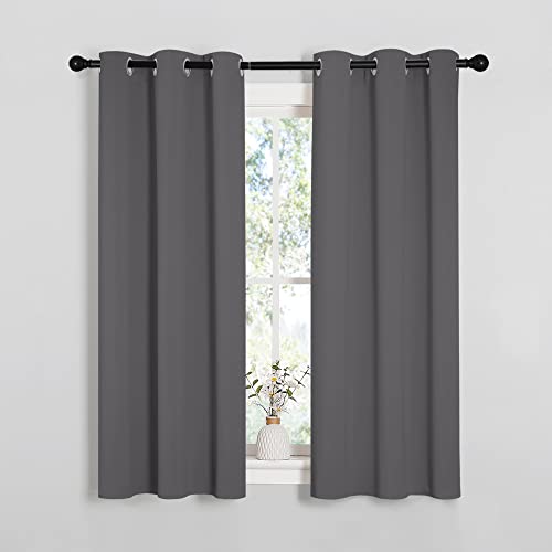 NICETOWN Bedroom Curtains Blackout Drapery Panels, Three Pass Microfiber Thermal Insulated Solid Ring Top Blackout Window Curtains/Drapes (Two Panels, 34 x 54 inches, Gray) - color: Grey, size: 34"W x 54"L (Pack of 2)