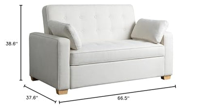 Serta Ainsley 66.5" Convertible Sleeper Loveseat, Full Size, Dreamcoil Comfort, Soft Woven Fabric, Oyster - color: Oyster, size: Full Loveseat