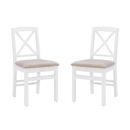 Torino Three Piece Drop Leaf Dining Set in White with Beige Upholstered Seats by Linon - color: White Set