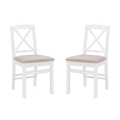 Torino Three Piece Drop Leaf Dining Set in White with Beige Upholstered Seats by Linon - color: White Set