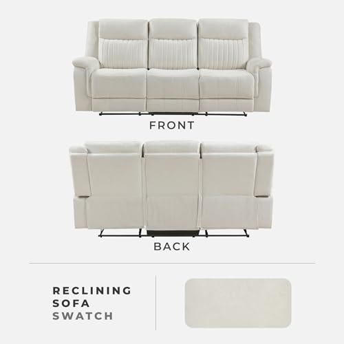 Lexicon Polished Microfiber Wall Hugger Manual Double Reclining Sofa, Beige | 86"W Upholstered 3 Seater Manual Sofa Recliner for Living Room/Apartment, Tool Free Assembly - color: Beige, size: Reclining Sofa