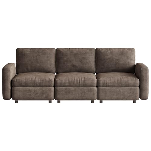 Miuuod 3-Seat Modular Sofa Couch with Ergonomic Cushions, Convertible Sleeper Loveseat for Living Room Bedroom Apartment, Brown Cloud Futon Lounge Sectional Furniture Set - color: Brown, style: 3 Seats（3 Seats only）