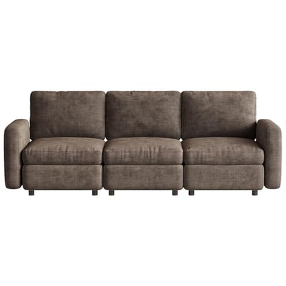 Miuuod 3-Seat Modular Sofa Couch with Ergonomic Cushions, Convertible Sleeper Loveseat for Living Room Bedroom Apartment, Brown Cloud Futon Lounge Sectional Furniture Set - color: Brown, style: 3 Seats（3 Seats only）