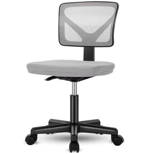 Armless Desk Chairs, Ergonomic Low Back Computer Chair | Adjustable Rolling Mesh Task Work Swivel Chairs with Wheels Work Vanity Chair for Small Spaces Home Bedroom Study,Grey