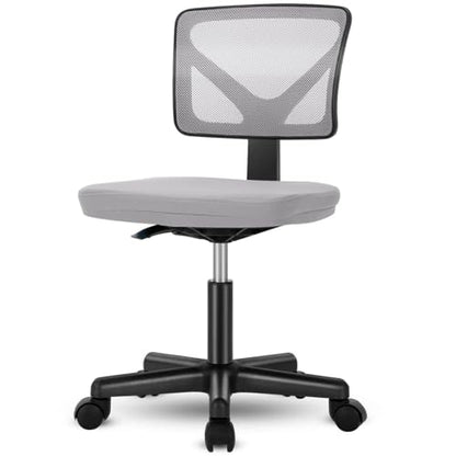 Armless Desk Chairs, Ergonomic Low Back Computer Chair | Adjustable Rolling Mesh Task Work Swivel Chairs with Wheels Work Vanity Chair for Small Spaces Home Bedroom Study,Grey