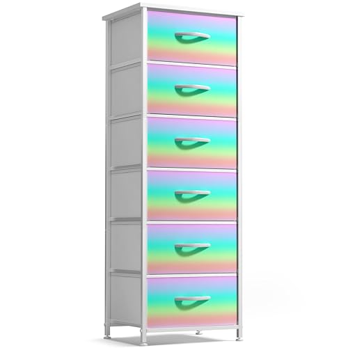 Sorbus Kids Dresser with 6 Drawers - Storage Chest Organizer Nightstand - Steel Frame, Wood Top, Tie-Dye Fabric Bins for Clothes - Wide Furniture for Bedroom, Hallway, Nursery, Closet, & Apartment - color: Colorful, style: 6 Drawer