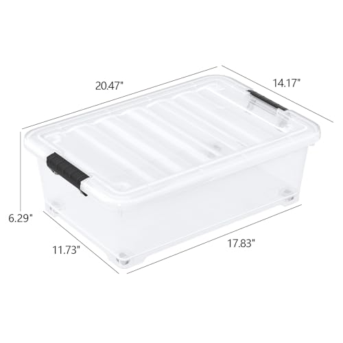 20 Quart Clear Plastic Underbed Storage Latching Bins, 4 Packs | Stackable Flat Rolling Under Bed Organization Boxes with Lids - size: 20 Quart