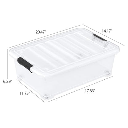 20 Quart Clear Plastic Underbed Storage Latching Bins, 4 Packs | Stackable Flat Rolling Under Bed Organization Boxes with Lids - size: 20 Quart