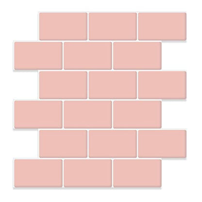 STICKGOO Subway Tile Peel and Stick Backsplash, Thicker Design 12" x 12" Stick on Backsplash Tiles for Kitchen, Bathroom, Wall Tile (10 Sheets, Pink) - color: Pink