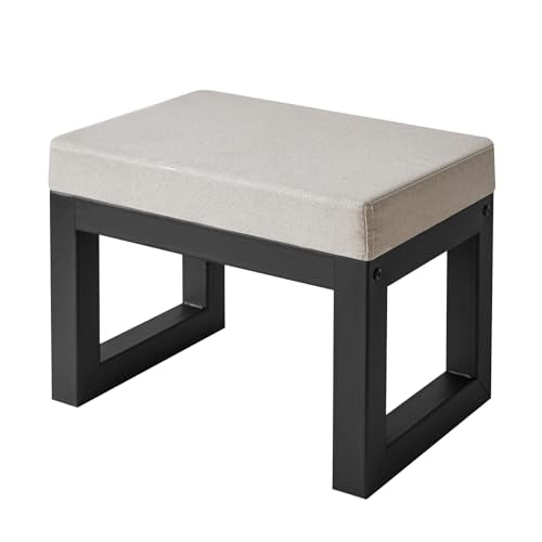 IBUYKE 16 Inch Small Foot Stool Ottoman, Rectangle Linen Foot Rest with Padded Seat and Metal Legs, Modern Ottoman Foot Rest for Living Room Bedroom Entryway Couch, Grey WBD001G - color: Grey