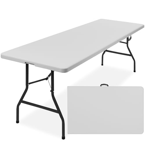 Best Choice Products 8ft Plastic Folding Table, Indoor Outdoor Heavy Duty Portable w/Handle, Lock for Picnic, Party, Pong, Camping - Light Gray - color: Light Gray, size: 8ft
