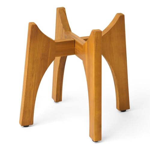 KUTE NEST 13" H x 14.8" W Acacia Solid Wood Plant Stand - Golden Teak | High - Small, Outdoor & Indoor Use, Mid Century Plant Holder, Ideal for Corso & Arco Planter, Golden Finish for Modern Home - color: Golden Teak, size: High - Small - 13"H x 14.8"W