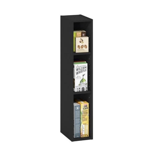 Pemberly Row 3-Tier Storage Shelf Bookcase, 6-Inch Width, Blackwood Finish, Composite Wood, Adjustable Shelves, Space-Saving Narrow Design for Home or Office Organization