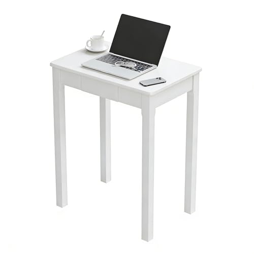 Solid Wood Desk with Drawers - 24 x 16 Inch Simple Narrow Desks, Rubber Wood Study Table, Small Writing Desk for Small Spaces|Bedroom - Modern White Desks - color: White, size: 23.6 in W x 15.7 in D
