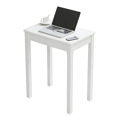 Solid Wood Desk with Drawers - 24 x 16 Inch Simple Narrow Desks, Rubber Wood Study Table, Small Writing Desk for Small Spaces|Bedroom - Modern White Desks - color: White, size: 23.6 in W x 15.7 in D