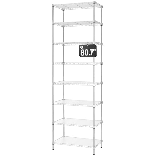 Finnhomy 8-Tier Wire Shelving Unit Adjustable Steel Wire Rack Shelving, 80.7 Inches Height 8 Shelves Metal Storage Rack, Pantry Shelves for Storage with PE mat, NSF Certified, Chrome - color: Chrome, size: 80.7 Inches