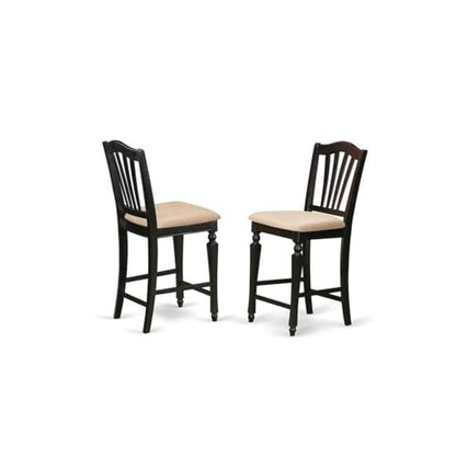 East West Furniture JACH3-BLK-C 3 Piece Counter Height Dining Table Set Contains a Round Wooden Table with Pedestal and 2 Linen Fabric Kitchen Dining Chairs, 36x36 Inch, Black & Cherry - color: Jach3-blk-c