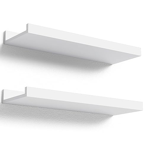 Boswillon Floating Shelves Set of 2, Small Wall Shelf with Lip, 16in, White | Display Ledge Shelf for Room Wall, Wall Decor Shelves for Bathroom, Living Room, Bedroom, Kitchen, Nursery Room, Modern, Wood - color: White, size: 15.7 in