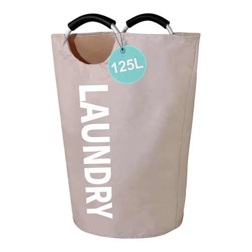WOOHA 125L Large laundry basket,Collapsible laundry hamper, Tall Clothes Baskets Folding Washing Bin Foldable Fabric Hamper Bags for Bedroom, Closet,Bathroom,College,laundry bag,khaki - color: khaki, size: 125L-XXXL