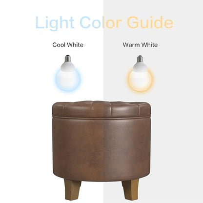 HomePop 19" Faux Leather Button Tufted Round Storage Ottoman - Brown - color: Brown Faux Leather