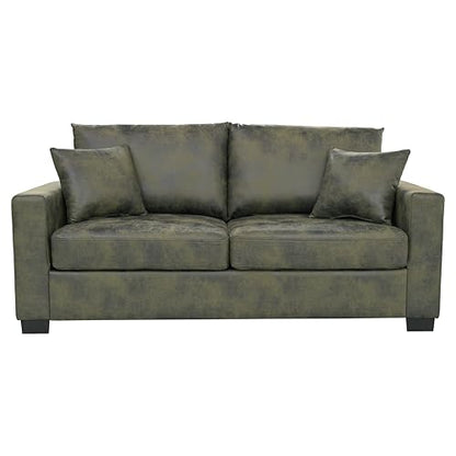Two-Seater Sofa with Foil Fabric and Two Throw Pillows, Olive Green - Compact Design for Apartments and Living Rooms - color: Olive Green