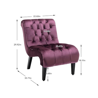 Velvet Armless Accent Chair, Purple, Durable, Adjustable, Stylish | Modern Small Lounger for Living Room, Upholstered Reading Chaise Lounge with Solid Rubber Wood Legs, Purple - color: Purple, size: Set of 2