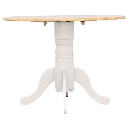 Coaster Home Furnishings - Allison - Solid Wood - Round Drop-Leaf Dining Table with Pedestal Base - Kitchen & Dining Room - 40-Inch - Natural Brown and White - 4241