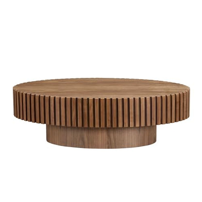 43.7'' Round Coffee Table for Living Room,Modern Handcraft Drum Coffee Table Wood Small Coffee Table with Sturdy Pedestal,Wanult - color: Walnut, size: 43.7"x24.8"x13.38"