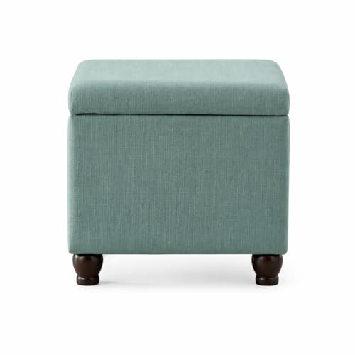 Spatial Order 22" Medium Rectangular Storage Ottoman - Aqua Linen - color: Aqua Linen