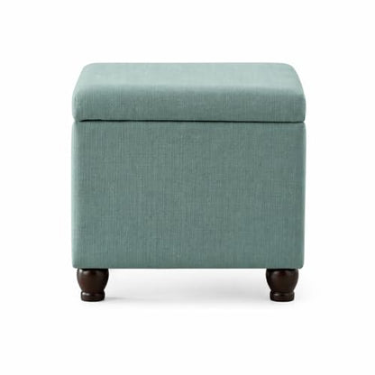 Spatial Order 22" Medium Rectangular Storage Ottoman - Aqua Linen - color: Aqua Linen
