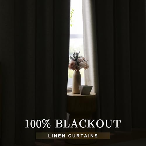 Anpark Natural 100% Blackout Linen Curtains for Bedroom,Black Out Curtains 63 Inch Long Farmhouse Thick Textured Window Room Darkening Curtain for Living Room,Grommet Drapes,42" W x 63" L,(2 Panels) - color: Natural, size: 42"W x 63"L (Pack of 2)