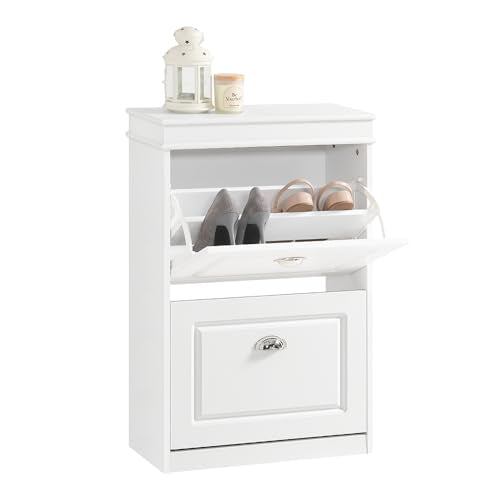 Haotian Small Shoe Cabinet | Two Flip Drawers Freestanding Shoe Rack, Shoe Storage Cupboard Organizer, FSR78-W - color: White, size: 2 Drawers (S)
