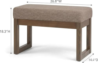 SIMPLIHOME Milltown 27" Wide Linen Look Rectangle Ottoman in Fawn Brown | Contemporary upholstered ottoman with a cushioned seat for extra seating in the bedroom; footstool, footrest or bench. - color: Fawn Brown, style: Small Ottoman Bench
