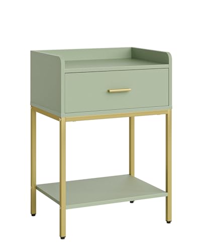 Masupu Nightstand,Bedside Table 3-Tier Modern Night Stand with Storage Drawer and Shelf,Small End Side Table for Bedroom,Living Room,Black (Without Outlet, Green) - color: Green