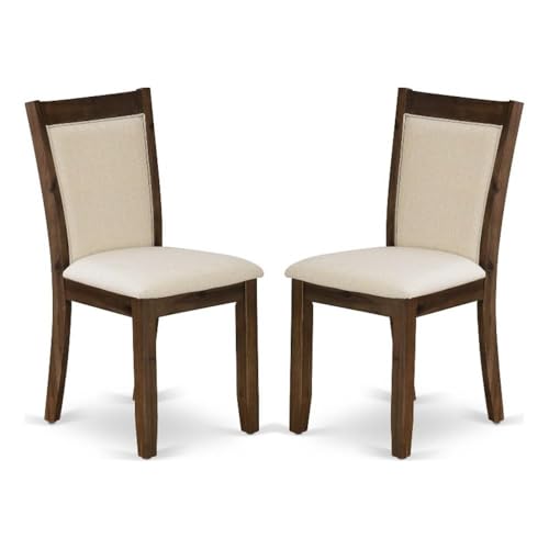 East West Furniture MZCNT32 Monza Parson Chairs - Light Beige Linen Fabric Upholstered Dining Chairs, Set of 2, Antique Walnut - color: Mzcnt32